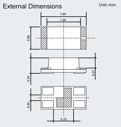機械図面 - ROHM Semiconductor SML-D22MUW薄型2色チップLED